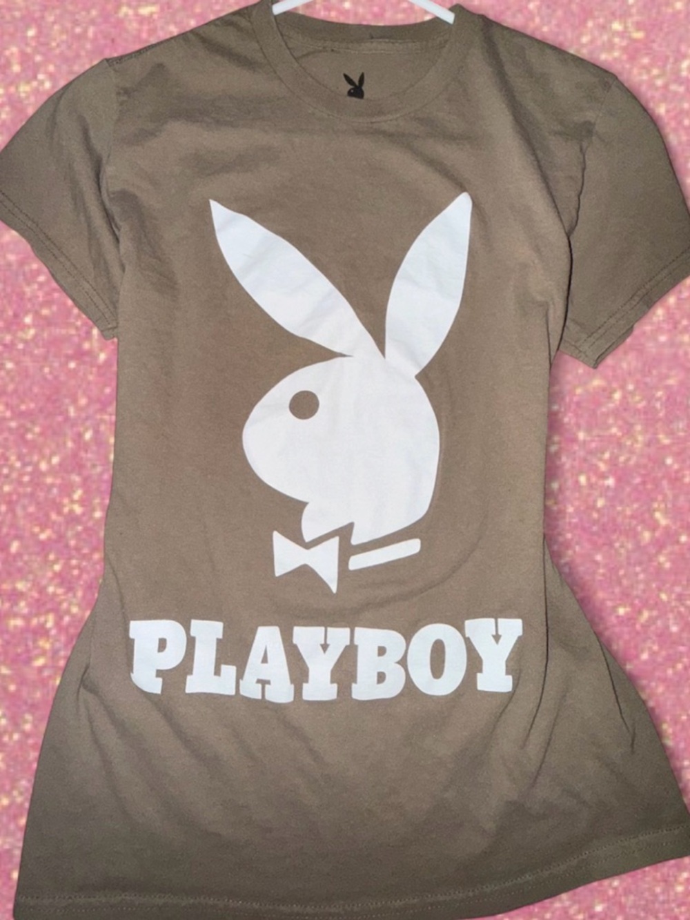 Y2K PLAYBOY Brown Tee with White Bunny Graphic